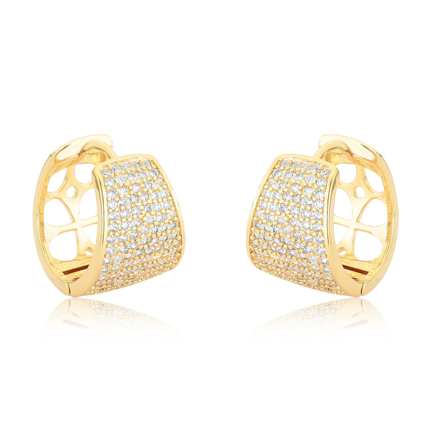 Argola Click c/ 9 Fileiras Cravejadas Irregulares 16mm Folheada a Ouro 18k