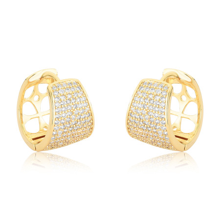 Argola Click c/ 9 Fileiras Cravejadas Irregulares 16mm Folheada a Ouro 18k