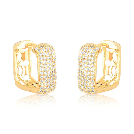 Argola Click Quadrada 6 Fileiras Cravejadas 16mm Folheada a Ouro 18k