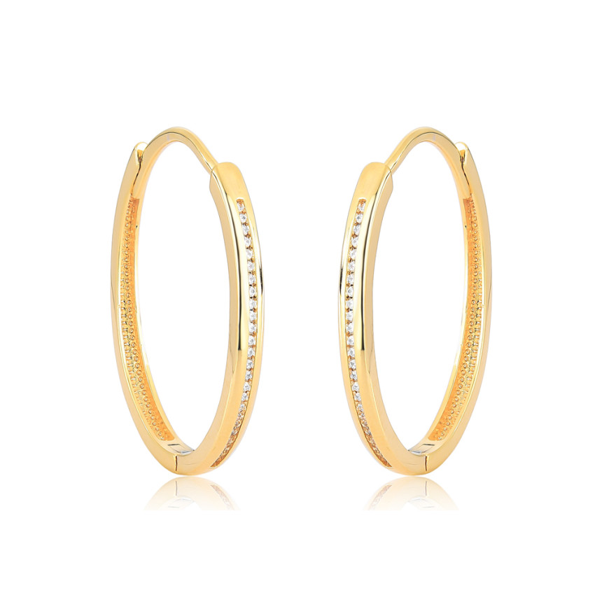 Argola Click Redonda Cravejada 1x22 30mm Folheada a Ouro 18k