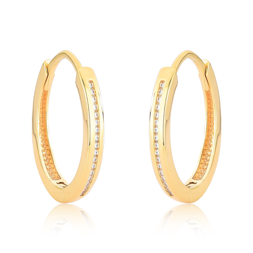 Argola Click Oval Cravejada 1x28 38mm Folheada a Ouro 18k