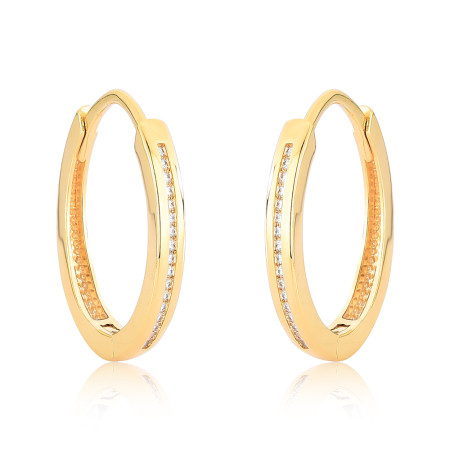 Argola Click Oval Cravejada 1x28 38mm Folheada a Ouro 18k