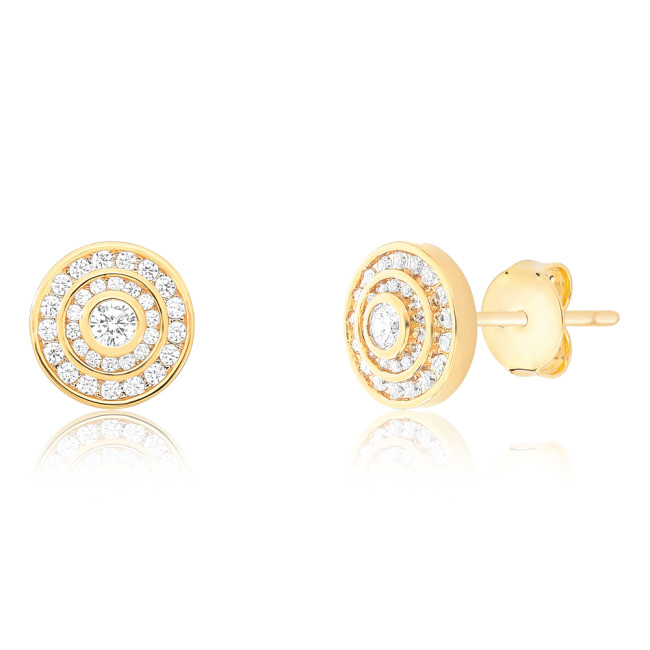 Conjunto Redondo Zircônia Ponto Luz c/ Borda Dupla Cravejada Folheado a Ouro 18K