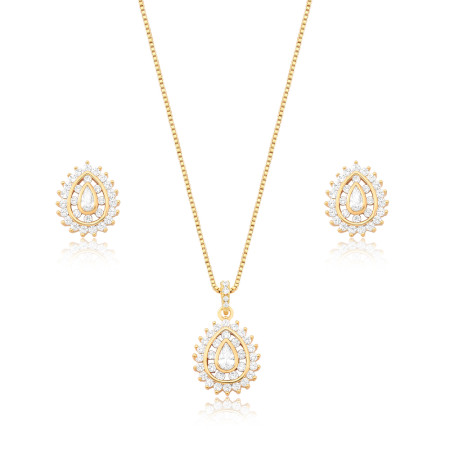 Conjunto Gota Vazada Cravejada c/ Zircônias Folheado a Ouro 18K
