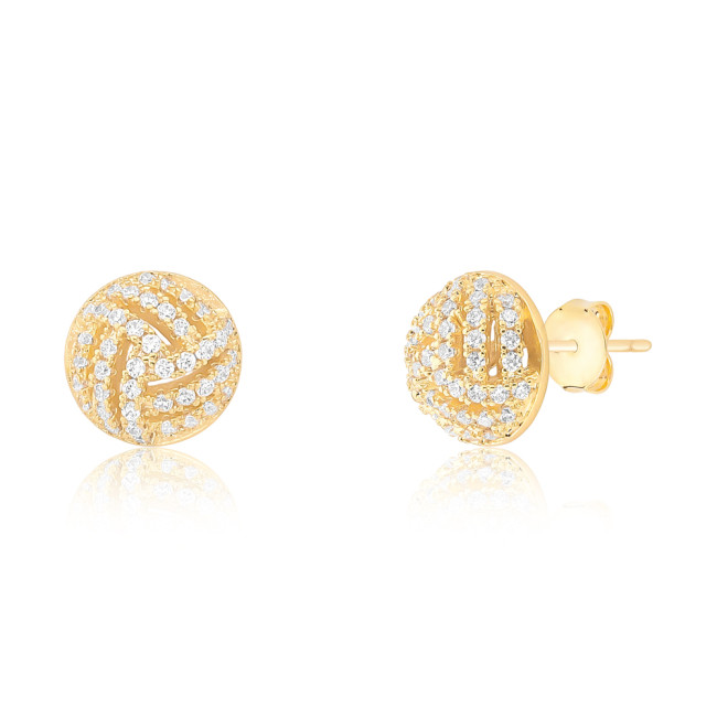 Conjunto Meia Esfera Vazada Cravejada c/ Zircônias Folheado a Ouro 18K