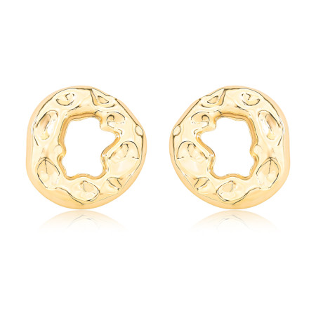 Brinco Aro Vazado Orgânico Efeito "Amassado" Folheado a Ouro 18k