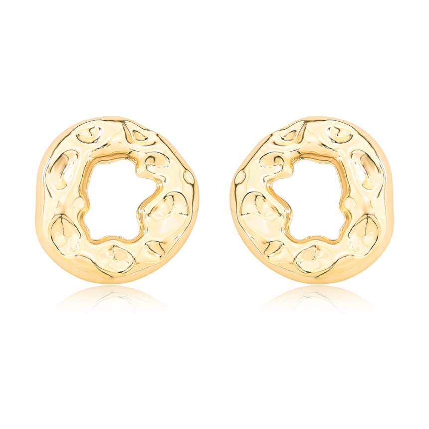 Brinco Aro Vazado Orgânico Efeito "Amassado" Folheado a Ouro 18k