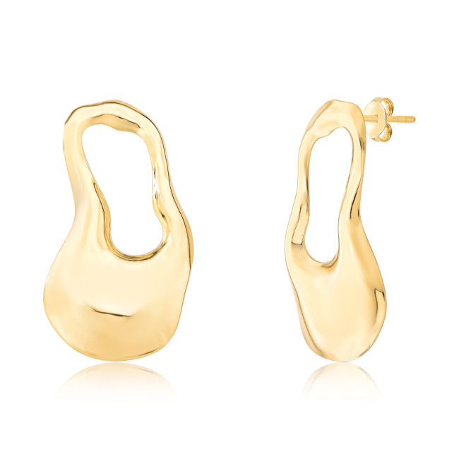 Brinco Orgânico Oval Efeito "Amassado" Folheado a Ouro 18k