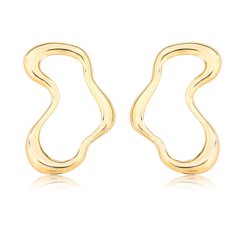 Brinco Orgânico Vazado Efeito "Amassado" Folheado a Ouro 18k