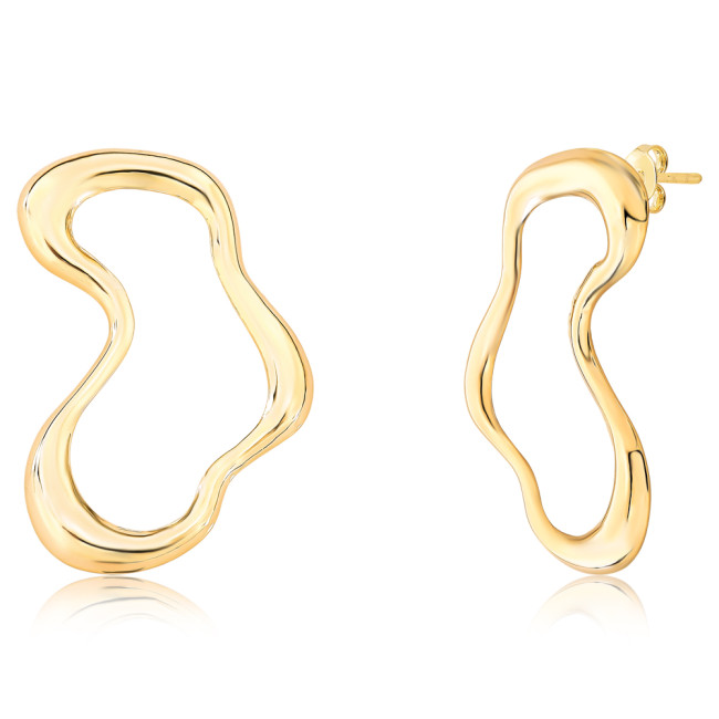 Brinco Orgânico Vazado Efeito "Amassado" Folheado a Ouro 18k
