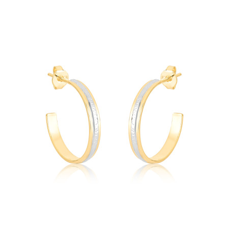 Brinco Meia Argola Fio Quadrado c/ Filete Ródio Folheado a Ouro 18k