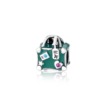 Berloque Prata c/ Ródio You Separador Mala de Viagem Verde