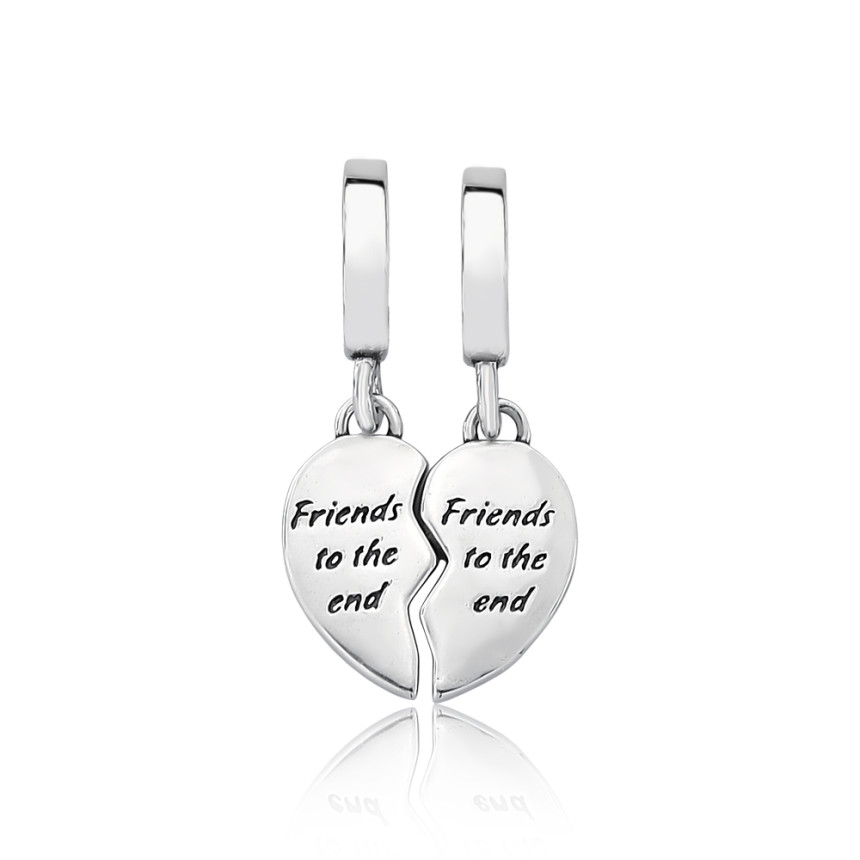 Berloque Prata You Duplo Coração Best Friends Cravejado
