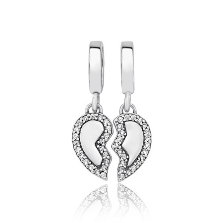 Berloque Prata You Duplo Coração Best Friends Cravejado