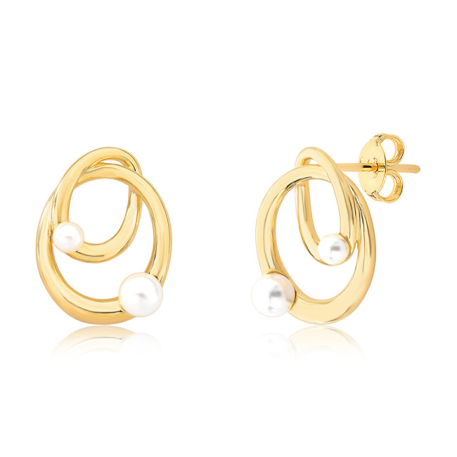 Conjunto Entrelaçado Vazado c/ Pérolas Folheado a Ouro 18K