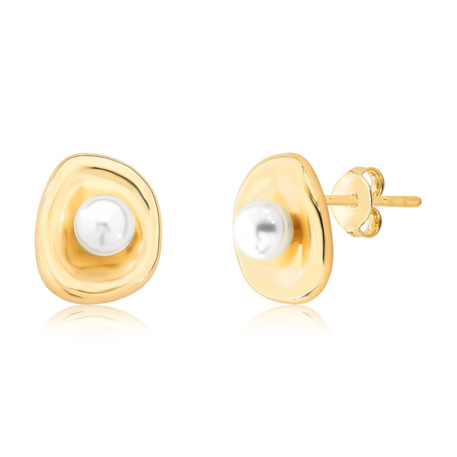 Conjunto Melt Orgânico Base Lisa c/ Pérola Central Folheado a Ouro 18K
