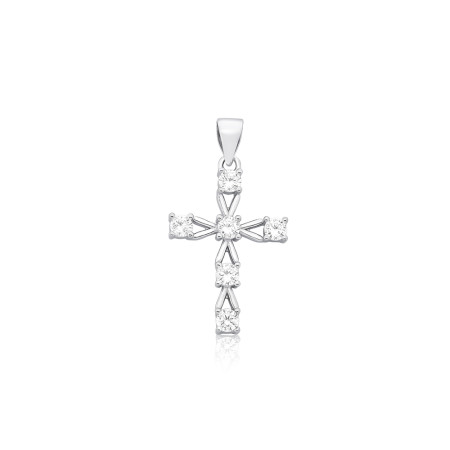 Pingente Prata c/ Ródio Cruz Vazada c/ Pontos Luz