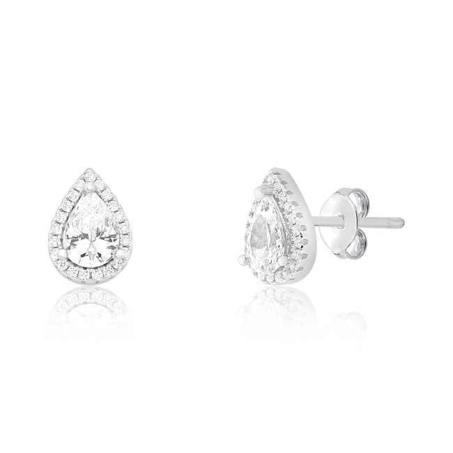 Conjunto Prata c/ Ródio Zircônia Gota Ponto Luz Borda Cravejada 10mm