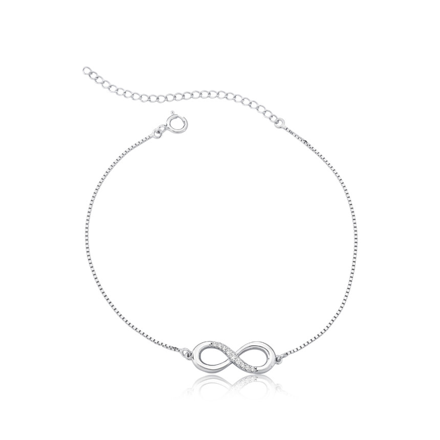 Pulseira Prata c/ Ródio Infinito Liso / Gravejado