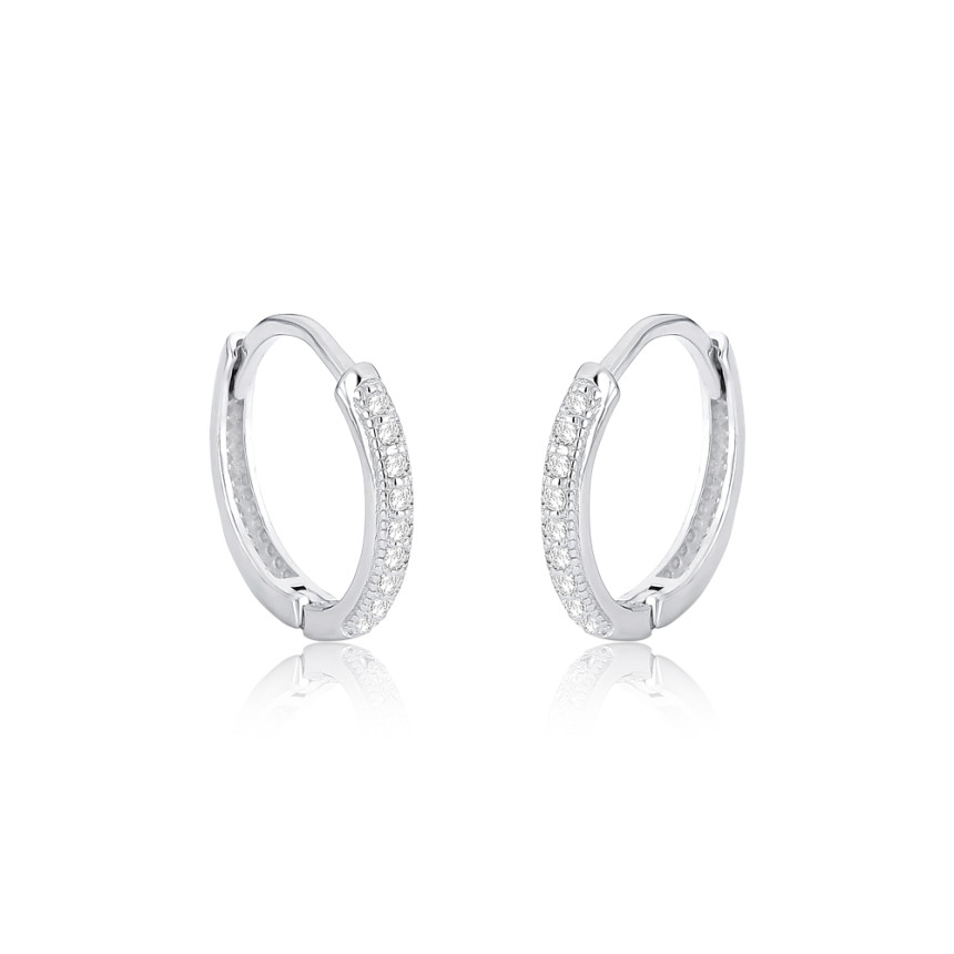 Argola Prata c/ Ródio Click Uma Fileira Cravejada (1x8) 14mm