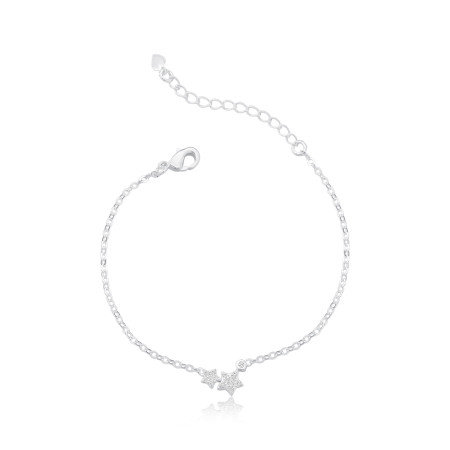 Pulseira Prata Leve Infantil Estrelas Cravejadas c/ Ponto Luz