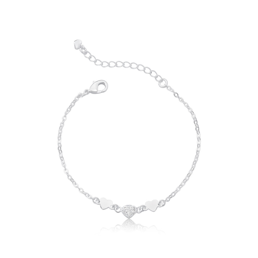 Pulseira Prata Leve Infantil Trio Corações