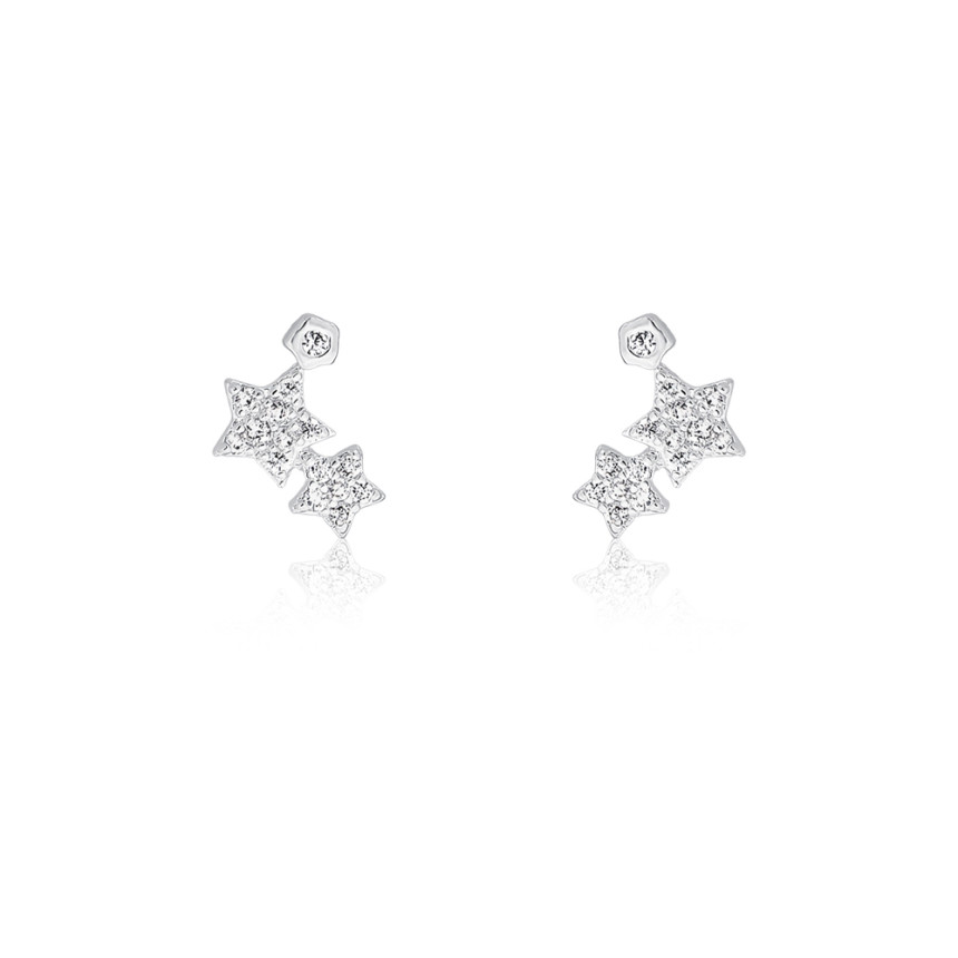 Brinco Prata Leve Infantil Estrelas Cravejadas c/ Ponto Luz