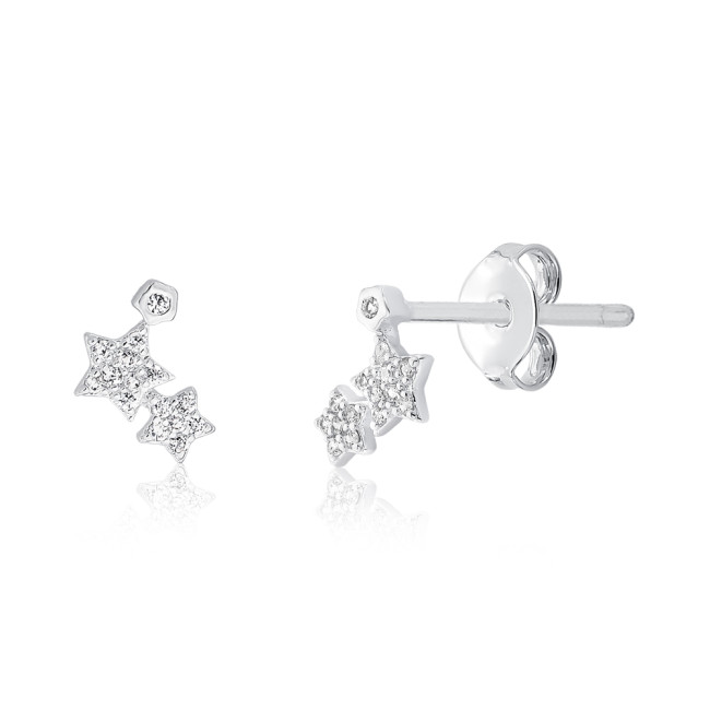 Brinco Prata Leve Infantil Estrelas Cravejadas c/ Ponto Luz