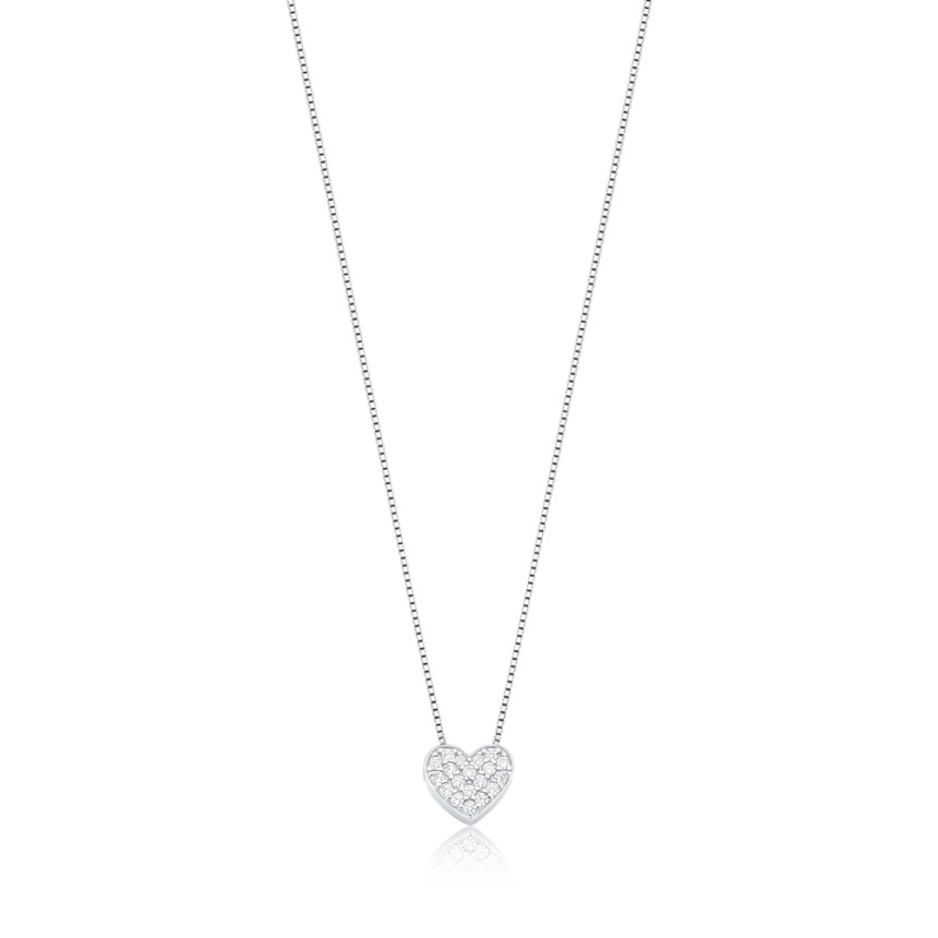 Gargantilha Prata c/ Ródio Coração Cravejado 7mm