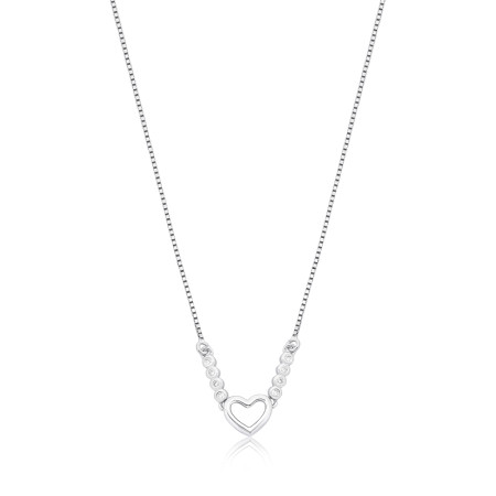 Gargantilha Prata c/ Ródio Coração Vazado e Pontos Luz Embutidos