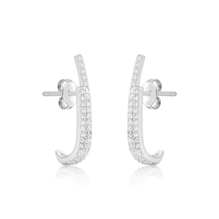 Brinco Prata c/ Ródio Ear Hook Dois Fios Cravejado 6mm