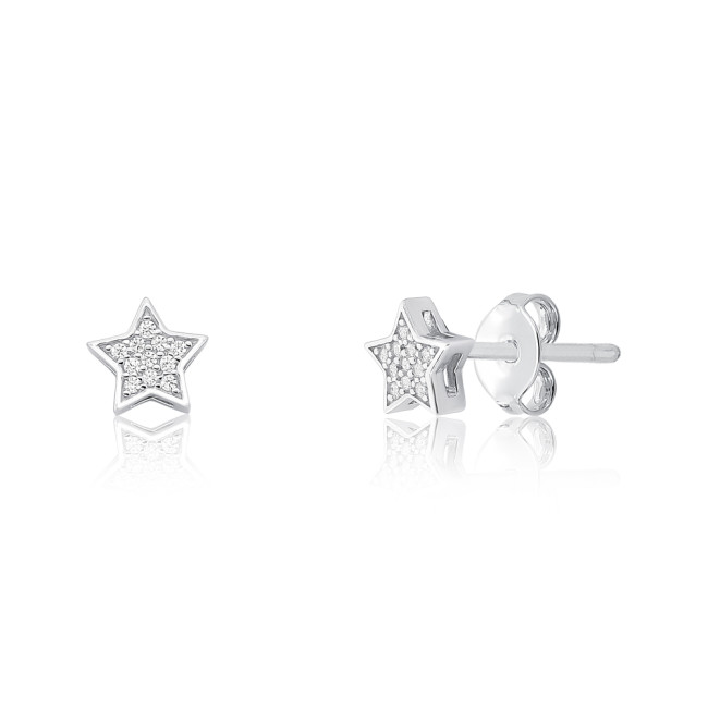 Brinco Prata c/ Ródio Fixo Estrela Cravejado 7mm