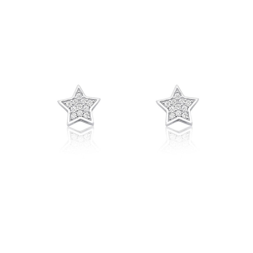 Brinco Prata c/ Ródio Fixo Estrela Cravejado 7mm