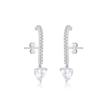 Brinco Prata c/ Ródio Ear Hook Cravejado c/ Pingente Coração