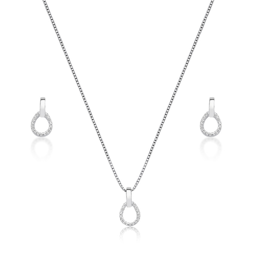 Conjunto Prata Gota Vazada Cravejada c/ Zircônias