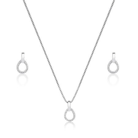 Conjunto Prata Gota Vazada Cravejada c/ Zircônias