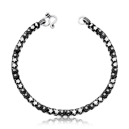 Pulseira Prata Pecum e Estrelas Uma Fileira 18cm (4mm)