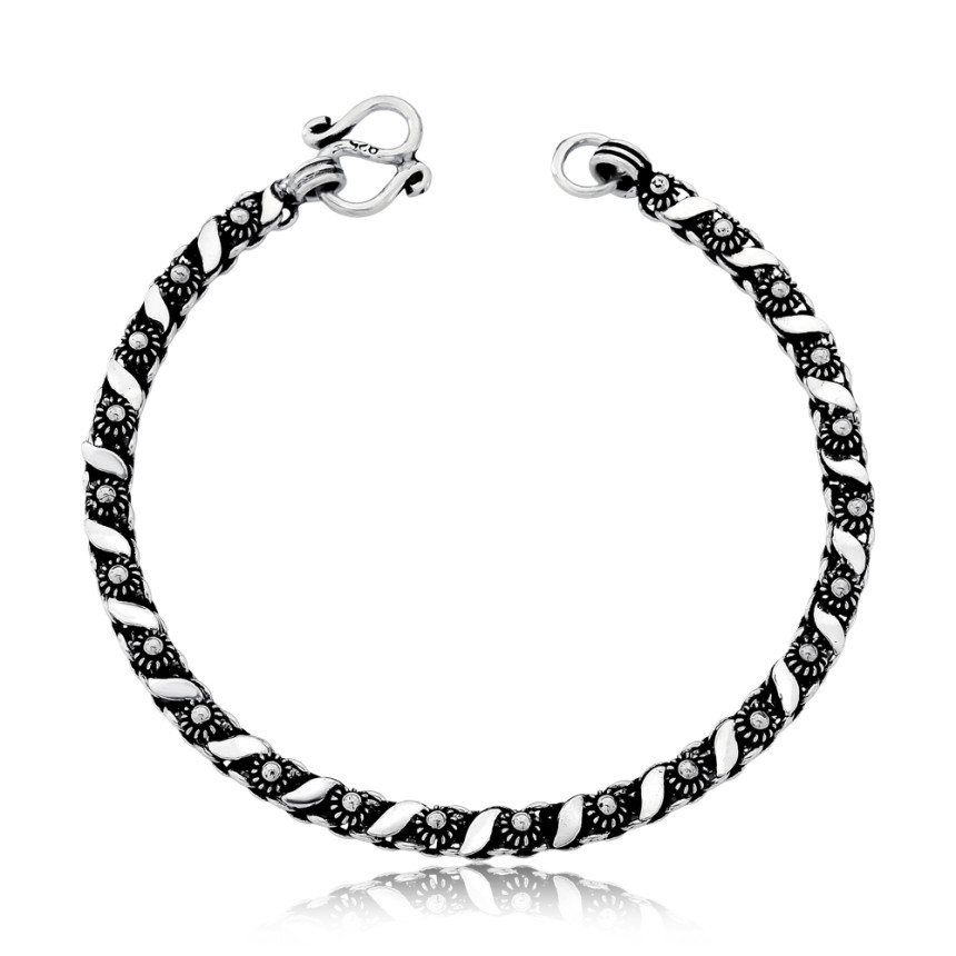 Pulseira Prata Pecum e "Folhinhas" Uma Fileira 18cm (4mm)