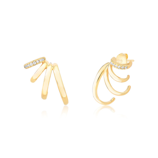 Brinco Ganchos Assimétricos Quatro Fios Folheado a Ouro 18K
