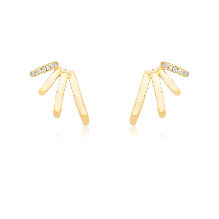 Brinco Ganchos Assimétricos Quatro Fios Folheado a Ouro 18K