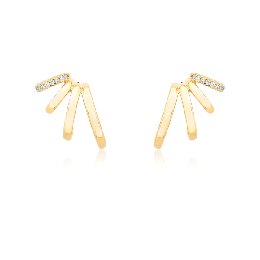 Brinco Ganchos Assimétricos Quatro Fios Folheado a Ouro 18K