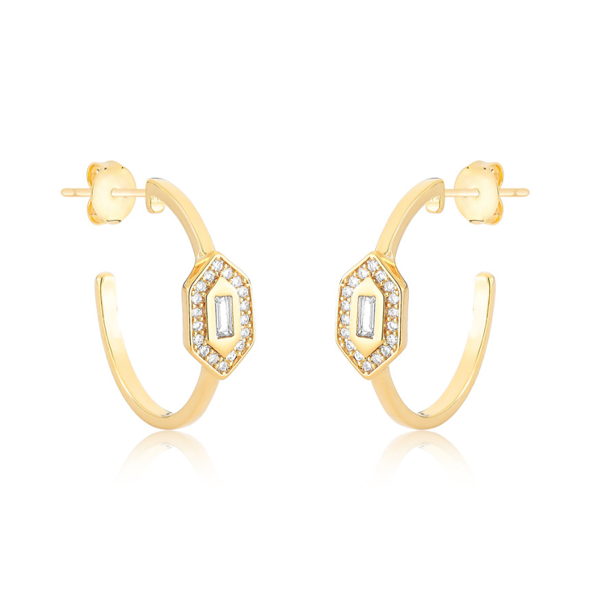 Argola Hexagono Cravejado 20mm c/ Tarraxa Folheada a Ouro 18k
