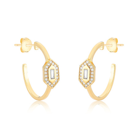 Argola Hexagono Cravejado 20mm c/ Tarraxa Folheada a Ouro 18k