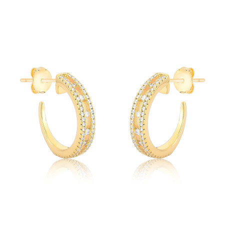 Argola Fio Duplo Cravejado 18mm c/ Tarraxa Folheada a Ouro 18k