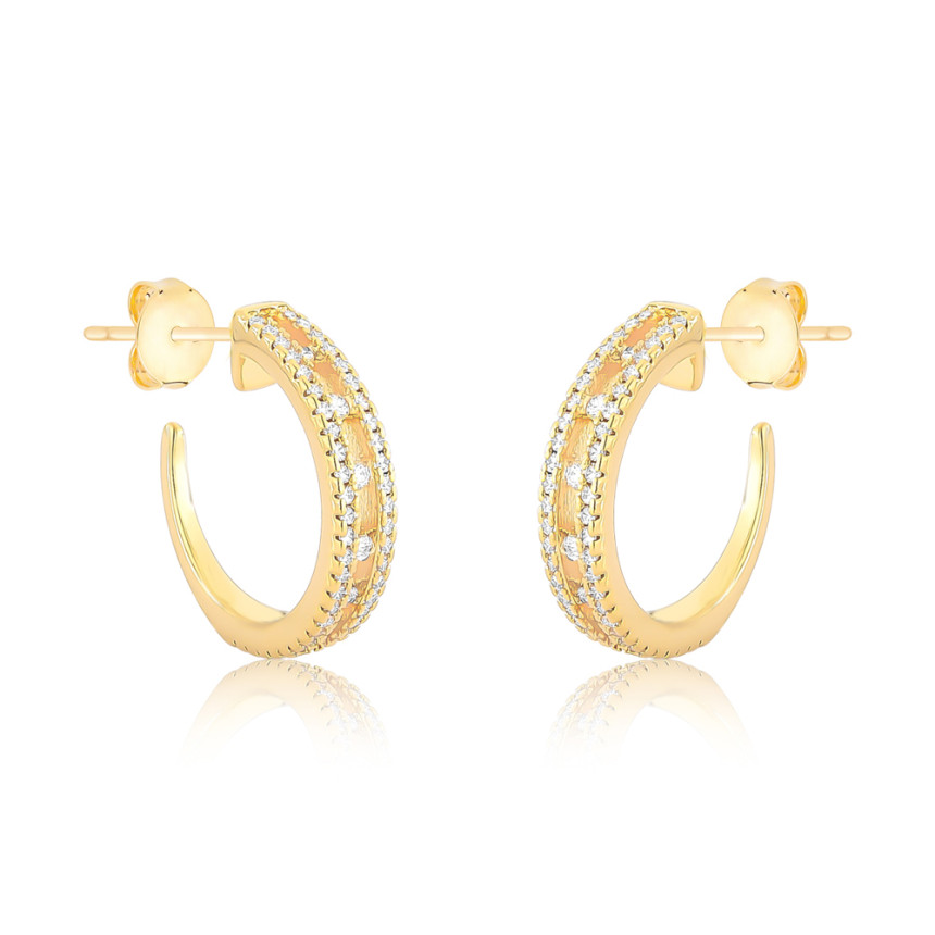 Argola Fio Duplo Cravejado 18mm c/ Tarraxa Folheada a Ouro 18k