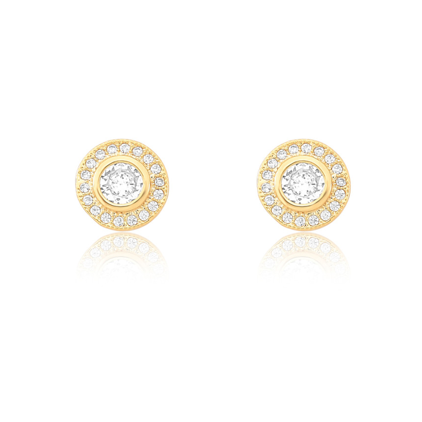 Brinco Fixo Redondo Ponto Luz c/ Borda Cravejada 9mm Folheado a Ouro 18k
