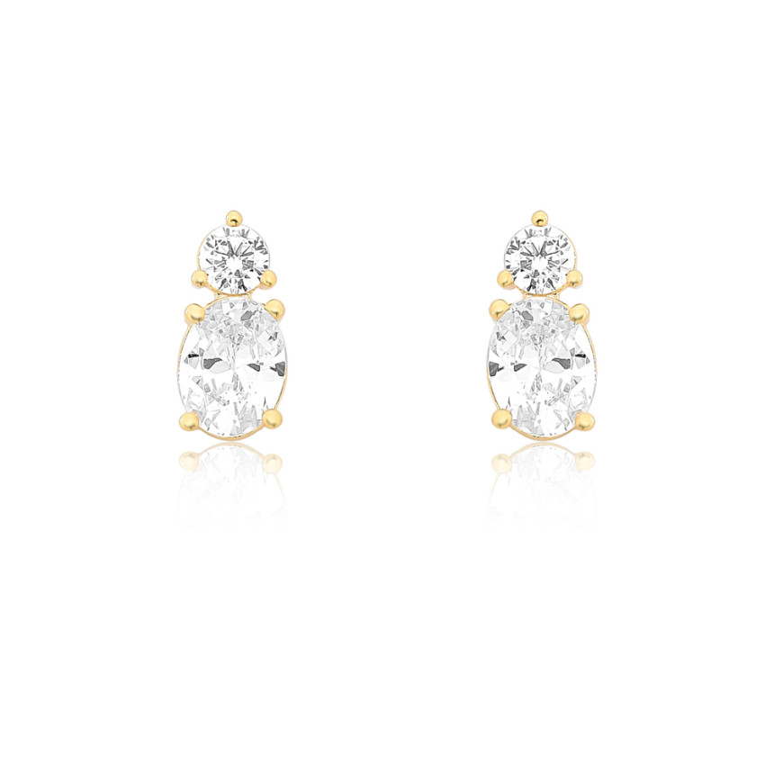 Brinco Fixo Zircônia Oval e Redonda Folheado a Ouro 18k