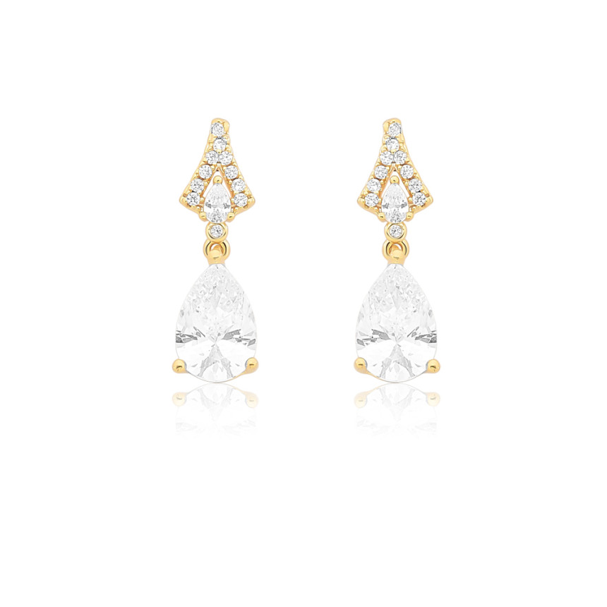 Brinco Base Cravejada c/ Gota Zircônia Suspensa Folheado a Ouro 18k