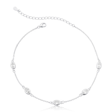Tornozeleira Prata Cartierzinha Zircônias Ovais Embutidas