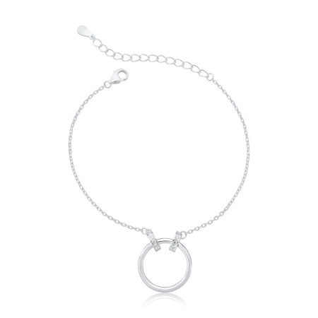 Pulseira Prata Cartierzinha Elo Liso c/ 2 Elos Cravejados